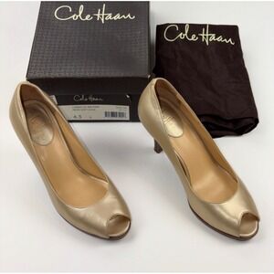 Cole Haan Womens Size 6.5Carma Air Peep Toe Heels Gold Leather Pumps US Designer